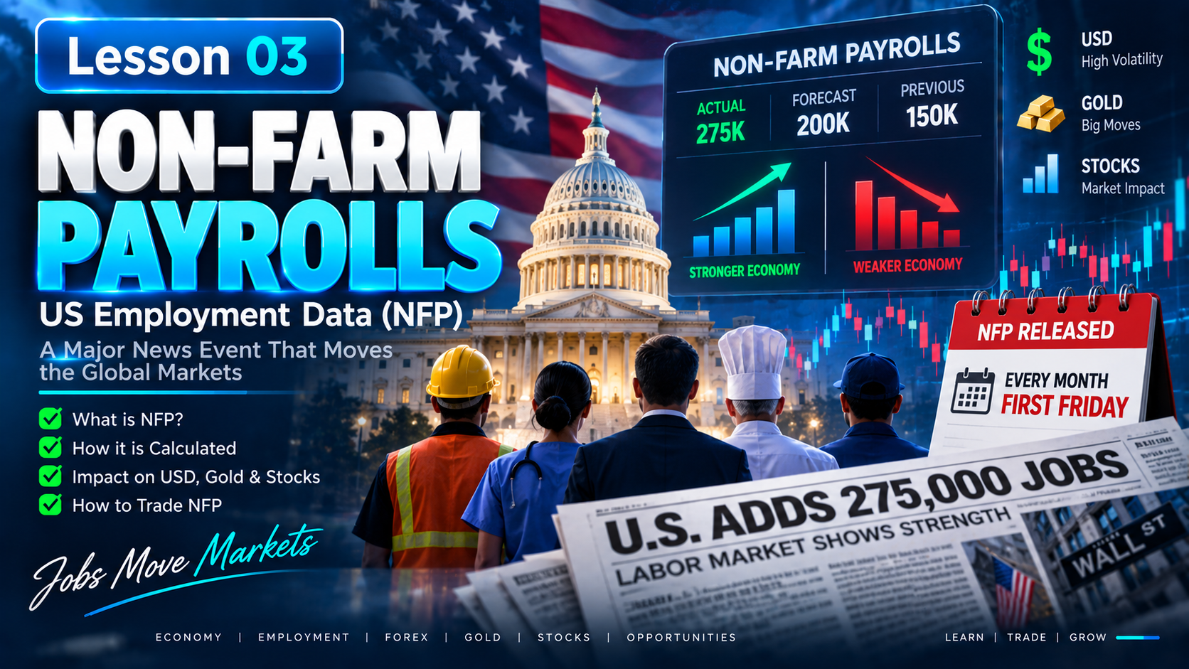 Lesson 03: රැකියා වෙළඳපොළ දත්ත (NFP – Non-Farm Payrolls)